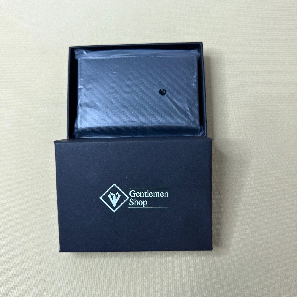 NEW Gentlemen Shop Carbon Fiber Leather Trifold Wallet RFID Pop Up Card Holder‎